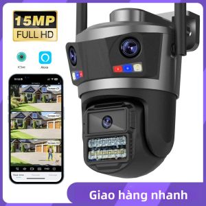 Camera IP Ngoài Trời 15MP HD Ba Ống Kính Camera An Ninh WiFi PTZ 10MP Hai Ống Kính Với Tính Năng Tự Động Theo Dõi Giám Sát CCTV iCsee Chống Nước Chống Thời Tiết