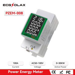 Ecgsolax AC Din Rail wattmeter Vôn kế Ampe kế Power Meter AC 50-300V 100A đa chức năng Volt Amp điện năng lượng dòng điện áp montior