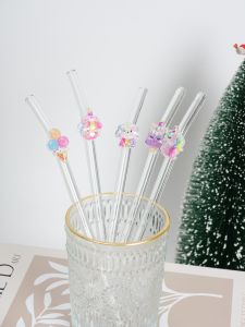 1/2/5PCS Fantasy Theme Glass Straws Unicorn/cake/cloud Designs with Iridescent Finish Reusable Bent Straws for  Drinks