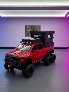 1:32 Scale Ram TRX Mammoth Pickup Car Model Diecast Alloy Toys with Sound Light Pull Back Doors Opened Camper Van Childrens Toy