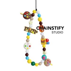 New Simple Dopaamine M Bean Resin Beads Lanyard Mobile Phone Chain Key Holder Bag Charm Korean Style Digital Accessories