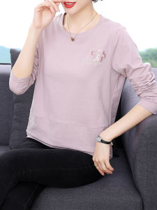 Pure Cotton Long Sleeve T-Shirt Womens Casual Base Shirt Autumn Clothes Large Size Middle-Aged Mom Spring Autumn New Style