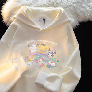 Dreamy Fleece-lined Hoodie Sweatshirt for Girls Childrens Cotton Blend Outerwear Autumn Winter Casual Comfortable Cartoon Print