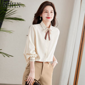 REHIN College-style unique design featuring lapel collar long sleeves shirt New arrival blouse for women