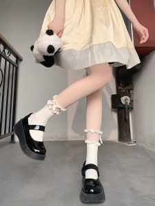 สีขาว Lolita ผ้าฝ้ายลูกไม้ขอบดอกไม้สั้นน่ารักถุงเท้าผู้หญิงฤดูใบไม้ผลิฤดูใบไม้ร่วงฤดูหนาวผีเสื้อ JK Mary Jane