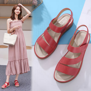 35-42 Basic Shoes Ladies Summer Soft Dinner Velcro Wedge Sandals Leather Platforms Open Toe Magic Sticker Heel Slip-ons Office Wear Daily Shoes On Sale