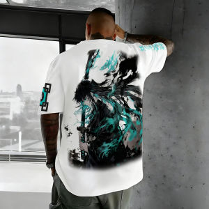 เสื้อยืดอนิเมะดาบพิฆาตอสูร แบบยูนิเซ็กซ์ ทรงหลวม สไตล์ลำลอง ผ้าฝ้าย พิมพ์ลายสีต้นฉบับ ชุดฤดูร้อนสำหรับผู้ชายและผู้หญิง