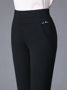 Womens Stretch Leggings for Moms Tappered Pants Middle-Aged and Elderly Womens Pants Elastic Pants Show Thin Black Fashionable Fleece-Lined