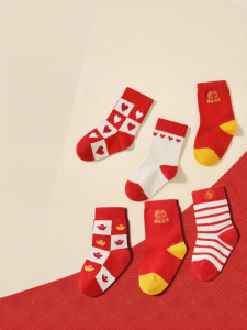 Purcotton | Cotton Boys and Girls Lucky Red Spring and Autumn Thin Crew Socks