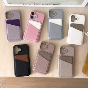 Luxury Color Collision Leather Wallet Card Slot Phone Case For iPhone 16 Pro Max E 14 11 12 13 15 Pro Max Mini Bumper Back Cover