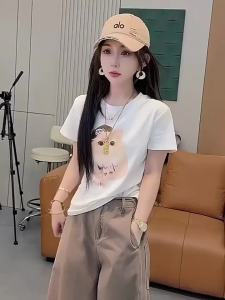SUSHOUWANGE | Fashionable Attractive Cat Print White Short Sleeve T-Shirt