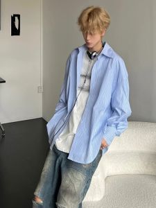 Blue Stripes Long Sleeve Shirt: Men's Summer Fashion & Sun Protection