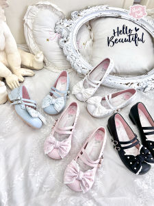 Sheep Cream Sweet Butterfly Knot Pearl Embellished Fashion Single Shoes Versatile Daily Wear Low Heel round Toe PU Leather