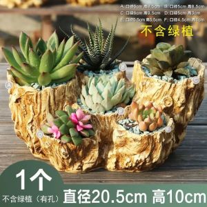 Large Diameter Creative Large Succulents Special Offer Big Sale Imitation Wood Shaped Multi-Mouth Multi-Layer Root Flower Pot Non-Ceramic