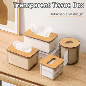 Tissue Clear Napkin Box with Detachable Wooden Lid: A Modern Desktop Creative Transparent Table Tissue Box Holder