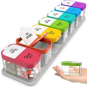 1PCS ขนาดใหญ่ 7 วัน Pill Organizer-2 ครั้งกล่อง XL Am Pm ผู้ถือคอนเทนเนอร์ทุกวันยารายสัปดาห์ Pils Organizer