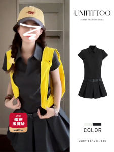 Sweet Japanese Style Pleated Mini Skirt Design Slimming Waist Polo Collar Womens Dress Summer New Arrival A-Line Midi Dress