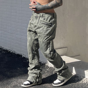 กางเกงยีนส์ทรงตรงผู้ชายสไตล์อเมริกันย้อนยุค กางเกงขายาวลำลอง ทรงเข้ารูป ดีไซน์เก๋ไก๋ สไตล์ฮิปฮอป สตรีทแฟชั่น ฤดูใบไม้ผลิและฤดูร้อน