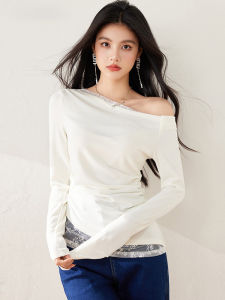 Elegant Long Sleeve Asymmetrical Shoulder T-Shirt Womens Versatile Slimming Base Layer Shirt Unique Beautiful Commute Style
