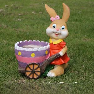 Large Size Resin Garden Courtyard Creative Cartoon Sculpture Succulent Plant Decorative Flower Pot Gardening Rabbit Figurine Floor Decoration