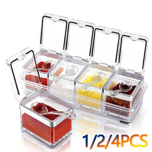 1-4PCS 4 Compartment High Transparent Spice Jar Set Kitchen Utensils Small Tools for Seasoning Storage Accessories