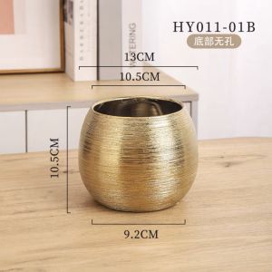 Flowerpot European Ins Accessible Luxury Classy Creative Brushed Gold Plated Green Dill Hydroponics Phalaenopsis Ceramic Flower Pot