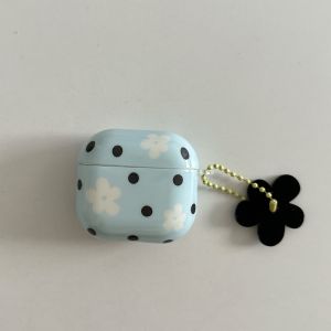 Simple Blue Background Black Circular Dots Flowers Pendant Shock Proof Earphone Cover Case for AirPods 1 or 2 3 4 Pro 2