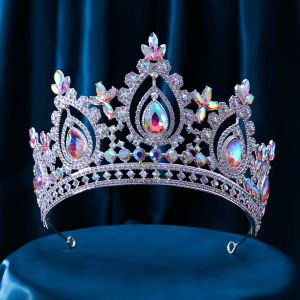 Luxury High Royal Queen Wedding Crown for Women Silver colors Crystal Banquet Tiaras Party Costume Hair Jewelry Accessories