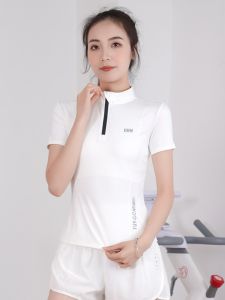 Womens Yoga Fitness Clothing Summer Thin Professional Night Running Marathon Aerobic Quick Dry Half Zipper Short Sleeve