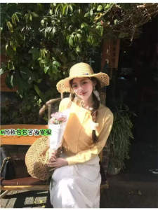 Summer Beach Vacation Photography Atmosphere Colorful Beaded Hollow out Laffey Grass Woven Straw Hat Womens Large Brim Sun Hat