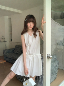 NIHAOKANONG | Đầm Hè Cổ V Dây Rút Size Nhỏ