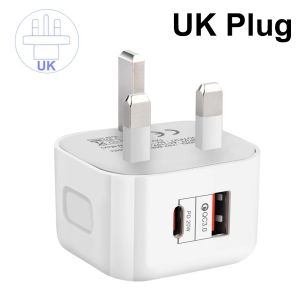 1Pcs 20W PD Dual Ports Wall Charger Type-C USB C Phone Fast Charger Super Quick Charging Power Adapters EU/US/UK Plug For iPhone