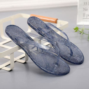 Women's Summer Comfortable Slippers & Casual Beach Sandals: Crystal Flat Bottom Thong Slippers