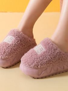Dép Cao Gót Lông Cừu Chống Thấm Nước Đế Dày Đế Cao Su Mùa Đông Dép Đi Trong Nhà Phong Cách Hàn Quốc Cho Nữ
