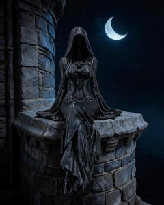 Gothic Faceless Hooded Witch Sculpture Castle Crescent Shadow Ornament