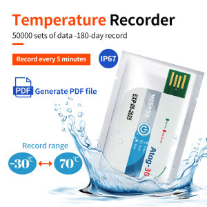 180 Days Disposable Temperature Data Logger USB Data Recorder PDF Report Temp Alarm with LED Indicator for Cold Chain Transport