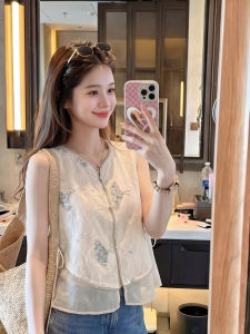 PAIBOLI | French Lace Embroidered Sleeveless Slim Fit Top