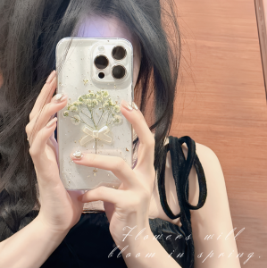 Bows Starry Dried Flowers for Samsung S22 S23 Phone Case S21fe S20 + S10 9 Epoxy Note10 + 20ultra Soft Case A53 A52 Real Flower A71 Protective Case Young Adult