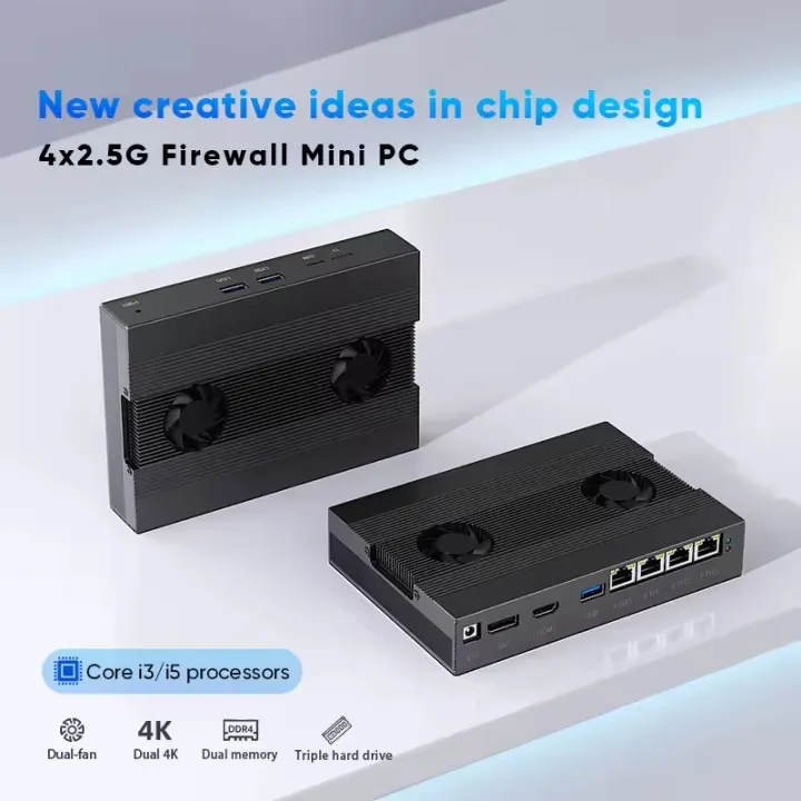 Solid Aluminum Firewall NAS Mini PC 4x2.5G LAN Intel Core i5-8250U i3-8130U 4415U 2xNVMe SATA3.0 TF SIM pfSense Proxmox Firewall Home Server