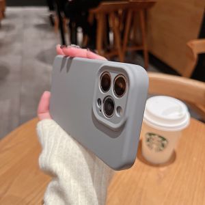 Liquid Silicone Phone Case for  15 Full Lens Coverage Anti-Fall Soft Cover for 12Promax 14Pro Pure Color 12PM New Model High-End Feel