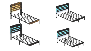 LED Metal Bed Frame with Multi-Color Light Heavy Duty Iron Bed Steel Slat Support 35cm Under-Bed Storage Single Double Queen King Size