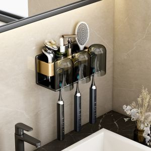 TopPillow Light Luxury Toothbrush Holder Waterproof Free Punch Electric Toothbrush Rack Wall-mounted Cosmetic Storage Rack