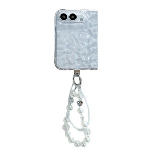 szhaiyu | For iPhone Duo Wrinkles 3D Water Ripples Case for iPhone Duo With Pearls Chain Crystal Bracelet Transparent Shockproof Cover