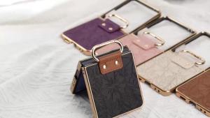 Electroplated Flower Leather Phone Case for Samsung Galaxy Z Flip8 Flip7 Flip6 Flip5 Flip 8 7 6 5 4 Shockproof Ring Holder Cover
