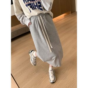 Grey High Waist Half Body Skirt Womens Spring Summer Lazy Style 2025 New Black Slimming Versatile Mid-Length One-Step Skirt