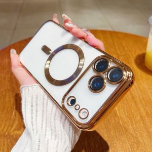 Luxury Plating Clear Magnetic For Magsafe Wireless Charge Case For iPhone 17 Air 16 15 14 Plus 11 12 13 Pro Max Protection Cover