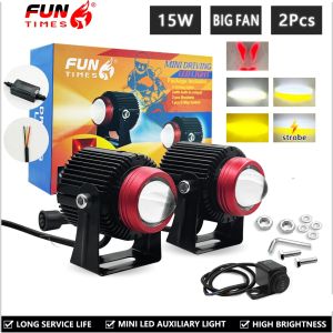 2PCS Color Mini Motorcycle Driving Lights White+Yellow Pair with Domino Switch Motor Spotlight