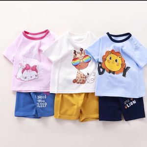 Kids 1Y-5Years Short Sleeves & Pajama Set Pure Cotton Summer Daily Wear Girls imported