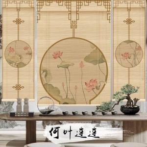 New Chinese Zen Style Bamboo Curtain Partition Japanese Print Tea Ceremony Room Door Curtain Sunshade Blind Roller Blind