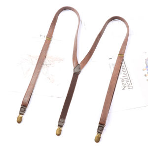 British Vintage Stripe Suspenders Mens Brown Three-Clip Stretch All-Matching Strap Mens and Womens Y-Shaped Neutral Sling